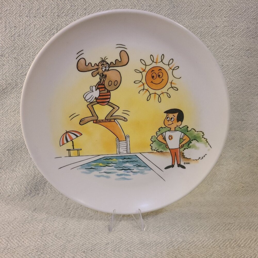 Vintage Bullwinkle moose and cheerios melamine plate 8 inch